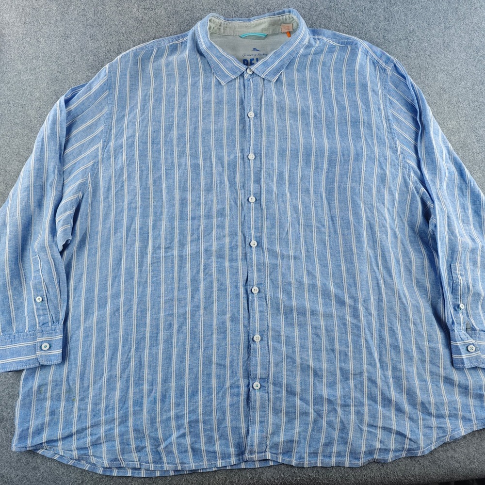 Tommy Bahama Relax Shirt Mens 5XB Blue Striped Linen Button Down Long Sleeve